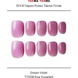 Takma Takma 15'li Mor Kısa Yuvarlak TT1318 Tekrar Kullanılabilir El Yapımı Protez Takma Tırnak - Mor-XS - Çok Renkli