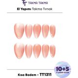 Takma Takma 15'li Pembe Kısa Badem TT1311 Tekrar Kullanılabilir El Yapımı Protez Takma Tırnak - Pembe-XS