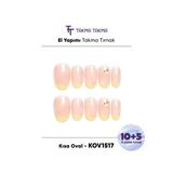 Takma Takma 15'li Pembe Kısa Oval KOV1517 Tekrar Kullanılabilir El Yapımı Protez Takma Tırnak Pembe-L