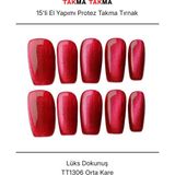 Takma Takma 15'li Pembe Orta Kare TT1306 Tekrar Kullanılabilir El Yapımı Protez Takma Tırnak Pembe-S