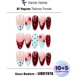 Takma Takma 15'li Renkli Uzun Badem UBD1515 Tekrar Kullanılabilir El Yapımı Protez Takma Tırnak - Renkli-L