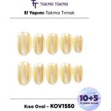 Takma Takma 15'li Sarı Kısa Oval KOV1550 Tekrar Kullanılabilir El Yapımı Protez Takma Tırnak - Sarı-M