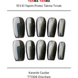 Takma Takma 15'li Siyah Orta Kare TT1308 Tekrar Kullanılabilir El Yapımı Protez Takma Tırnak Siyah-Xs - Pembe
