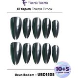 Takma Takma 15'li Siyah Uzun Badem UBD1505 Tekrar Kullanılabilir El Yapımı Protez Takma Tırnak - Gümüş-XS