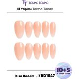 Takma Takma 15'li Ten Kısa Badem KBD1547 Tekrar Kullanılabilir El Yapımı Protez Takma Tırnak - Ten Rengi-S - Ten Nude