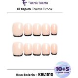Takma Takma 15'li Ten Kısa Balerin KBL1510 Tekrar Kullanılabilir El Yapımı Protez Takma Tırnak Ten Rengi-XS