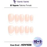 Takma Takma 15'li Ten Kısa Oval KOVK1538FK Tekrar Kullanılabilir El Yapımı Protez Takma Tırnak Ten Rengi-XS