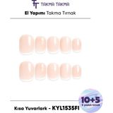 Takma Takma 15'li Ten Kısa Yuvarlark KYL1535FI Tekrar Kullanılabilir El Yapımı Protez Takma Tırnak - Ten Rengi-XS