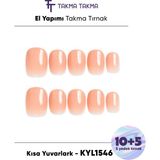Takma Takma 15'li Ten Kısa Yuvarlark KYL1546 Tekrar Kullanılabilir El Yapımı Protez Takma Tırnak Ten Rengi-M