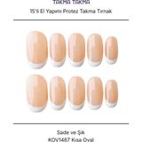 Takma Takma 15'li Ten Rengi 15' Kısa Oval KOV1467FI Tekrar Kullanılabilir El Yapımı Protez Takma Tırnak Ten Rengi-S