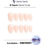 Takma Takma 15'li Ten Rengi Kısa Badem KBD1533FI Tekrar Kullanılabilir El Yapımı Protez Takma Tırnak - Ten Rengi-S