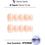 Takma Takma 15'li Ten Rengi Kısa Yuvarlark KYL1548 Tekrar Kullanılabilir El Yapımı Protez Takma Tırnak - Ten Rengi-L