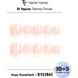 Takma Takma 15'li Ten Rengi Kısa Yuvarlark KYLK1541FK 10'lu Tekrar Kullanılabilir El Yapımı Protez Takma Tırnak - Ten Rengi-S