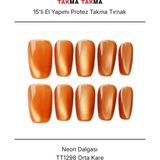 Takma Takma 15'li Ten Rengi Orta Kare TT1298 Tekrar Kullanılabilir El Yapımı Protez Takma Tırnak Ten Rengi-L - Pembe