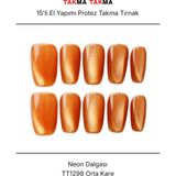 Takma Takma 15'li Ten Rengi Orta Kare TT1298 Tekrar Kullanılabilir El Yapımı Protez Takma Tırnak Ten Rengi-S - Pembe