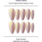 Takma Takma 15'li Ten Rengi Uzun Badem UBD1479 Tekrar Kullanılabilir El Yapımı Protez Takma Tırnak Ten Rengi-XS