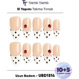 Takma Takma 15'li Ten Rengi Uzun Badem UBD1514 Tekrar Kullanılabilir El Yapımı Protez Takma Tırnak - Ten Rengi-XS