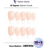 Takma Takma 15'li Ten Rengi Uzun Badem UBDK1536FK Tekrar Kullanılabilir El Yapımı Protez Takma Tırnak - Ten Rengi-L