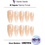 Takma Takma 15'li Ten Uzun Badem UBD1516 Tekrar Kullanılabilir El Yapımı Protez Takma Tırnak - Ten Rengi-XS