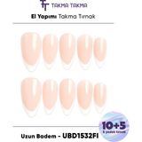 Takma Takma 15'li Ten Uzun Badem UBD1532FI Tekrar Kullanılabilir El Yapımı Protez Takma Tırnak Ten Rengi-M