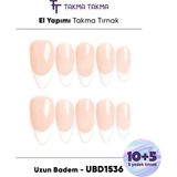 Takma Takma 15'li Ten Uzun Badem UBDK1536FK Tekrar Kullanılabilir El Yapımı Protez Takma Tırnak - Ten Rengi-XS