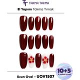 Takma Takma 15'li Uzun Oval UOV1507 Tekrar Kullanılabilir El Yapımı Protez Takma Tırnak - Kahverengi-L