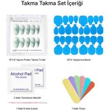 Takma Takma 15'li Yeşil Kısa Badem TT1372 Tekrar Kullanılabilir El Yapımı Protez Takma Tırnak - Mavi-XS - Pembe