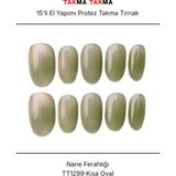 Takma Takma 15'li Yeşil Kısa Oval TT1299 Tekrar Kullanılabilir El Yapımı Protez Takma Tırnak Yeşil-Xs - Pembe