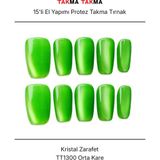Takma Takma 15'li Yeşil Orta Kare TT1300 Tekrar Kullanılabilir El Yapımı Protez Takma Tırnak Yeşil-M - Pembe