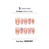 Takma Takma EKOV1671 Kısa Oval 10'lu Tekrar Kullanılabilir El Yapımı Protez Takma Tırnak Ten Rengi-XS