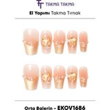 Takma Takma EKOV1686 Orta Balerin 10'lu Tekrar Kullanılabilir El Yapımı Protez Takma Tırnak Renkli-Xs - Çok Renkli