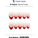 Takma Takma EOBL1694 Kısa Badem 10'lu Tekrar Kullanılabilir El Yapımı Protez Takma Tırnak Ten Rengi-Xs - Kırmızı