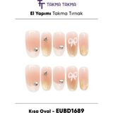 Takma Takma EUBD1689 Kısa Oval 10'lu Tekrar Kullanılabilir El Yapımı Protez Takma Tırnak Renkli-Xs - Ten
