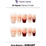 Takma Takma EUBL1697 Orta Balerin 10'lu Tekrar Kullanılabilir El Yapımı Protez Takma Tırnak Pembe-Xs - Renkli