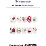 Takma Takma EUOV1675 Kısa Yuvarlak 10'lu Tekrar Kullanılabilir El Yapımı Protez Takma Tırnak Ten Rengi-Xs