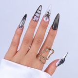 Takma Takma Gri Nail Art Extra Uzun 10'lu Tekrar Kullanılabilir El Yapımı Protez Takma Tırnak KEEE1669 Gri-Xs