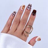 Takma Takma Kahverengi Nail Art Kısa Kare 10'lu Tekrar Kullanılabilir El Yapımı Protez Takma Tırnak KKKR1575 Kahverengi-Xs