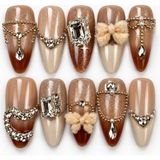 Takma Takma Kahveringi Nail Artı Extra Extra Extra KEEE1616 10'lu Tekrar Kullanılabilir El Yapımı Protez Takma Tırnak Ten Rengi-S - Kahverengi