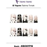 Takma Takma KDCK1715 Duck Renkli 10'lu Tekrar Kullanılabilir El Yapımı Protez Takma Tırnak - Renkli-L - Siyah - Beyaz