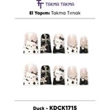 Takma Takma KDCK1715 Duck Renkli 10'lu Tekrar Kullanılabilir El Yapımı Protez Takma Tırnak Renkli-S - Siyah - Beyaz