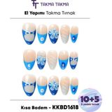 Takma Takma Kısa Badem Renkli 15'li KKBD1618 Tekrar Kullanılabilir El Yapımı Protez Takma Tırnak - Renkli-L