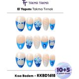 Takma Takma Kısa Badem Renkli 15'li KKBD1618 Tekrar Kullanılabilir El Yapımı Protez Takma Tırnak - Renkli-XS