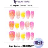 Takma Takma KKBD1617 Kısa Badem 15'li Tekrar Kullanılabilir El Yapımı Protez Takma Tırnak - Renkli-M