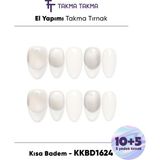 Takma Takma KKBD1624 Kısa Badem 15'li Tekrar Kullanılabilir El Yapımı Protez Takma Tırnak Beyaz-M