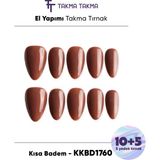 Takma Takma KKBD1760 Kısa Badem 15'li Tekrar Kullanılabilir El Yapımı Protez Takma Tırnak Kahverengi-Xs