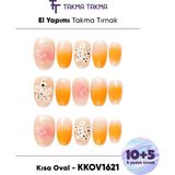 Takma Takma KKOV1621 Kısa Oval 15'li Tekrar Kullanılabilir El Yapımı Protez Takma Tırnak Renkli-L
