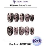 Takma Takma KKOV1627 Siyah Kısa Oval 15'li Tekrar Kullanılabilir El Yapımı Protez Takma Tırnak Siyah-Xs