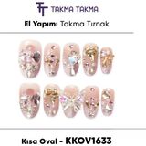 Takma Takma KKOV1633 Renkli Kısa Oval 10'lu Tekrar Kullanılabilir El Yapımı Protez Takma Tırnak - Renkli-L