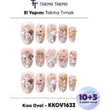 Takma Takma KKOV1633 Renkli Kısa Oval 10'lu Tekrar Kullanılabilir El Yapımı Protez Takma Tırnak - Renkli-M