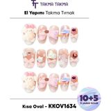 Takma Takma KKOV1634 Renkli Kısa Oval 15'li Tekrar Kullanılabilir El Yapımı Protez Takma Tırnak Renkli-Xs